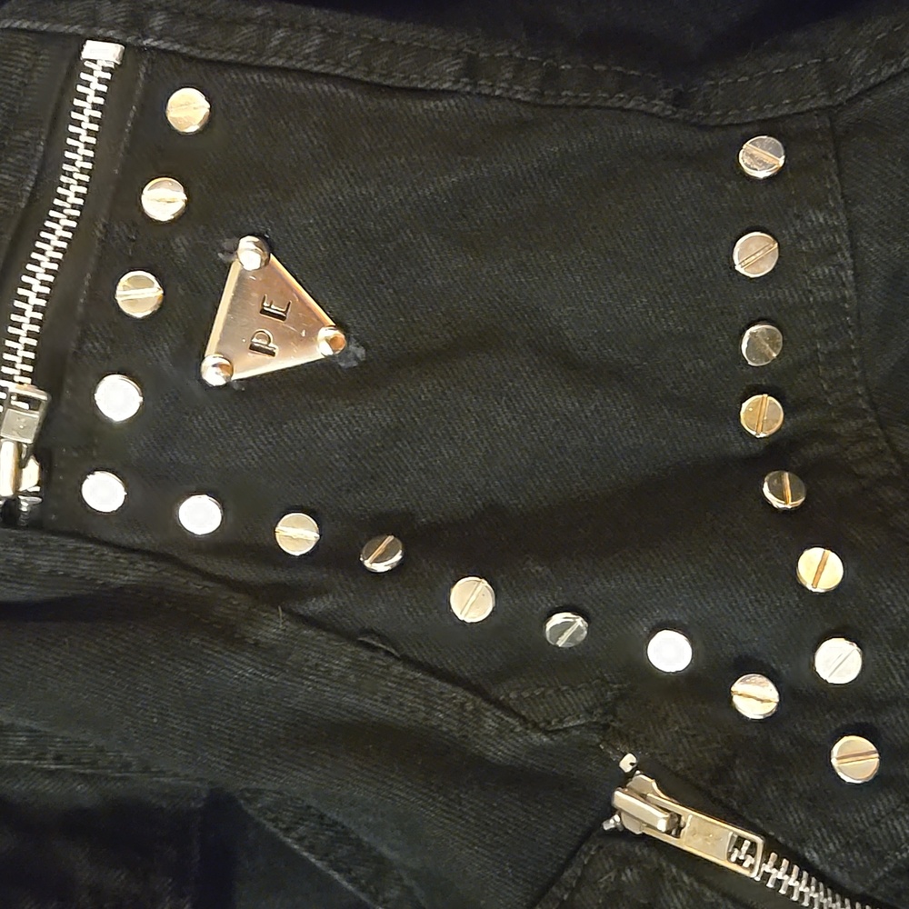 Rare Vintage Black Studded Women's Crop Jacket Medium: D - Picture 4 of 13